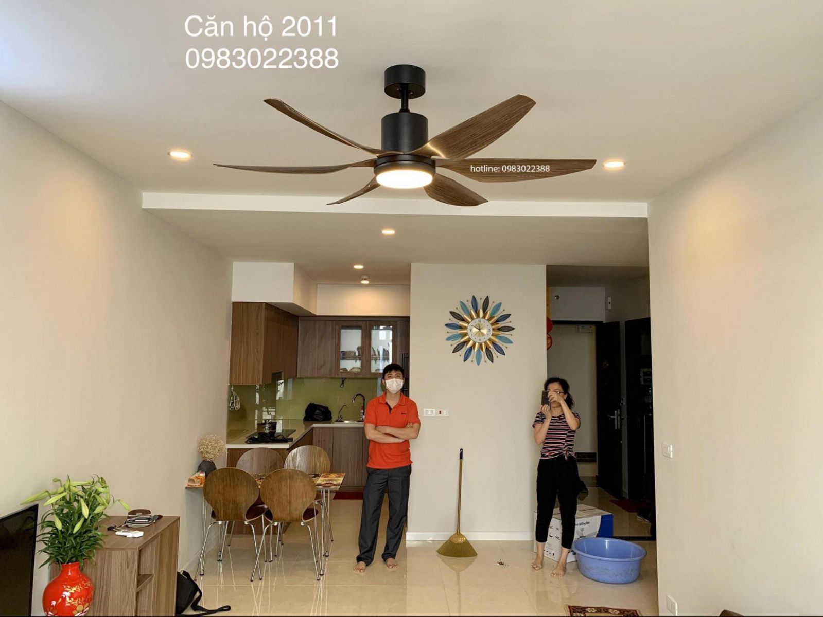 Hình ảnh minh họa quạt trần đèn 6 cánh cho phòng khách rộng